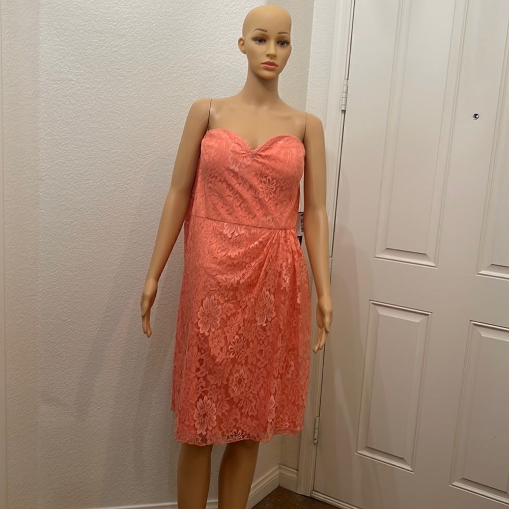 Weddington Way Rudy Coral Size 20 Floral Lace Dress Strapless Unfinished Edges